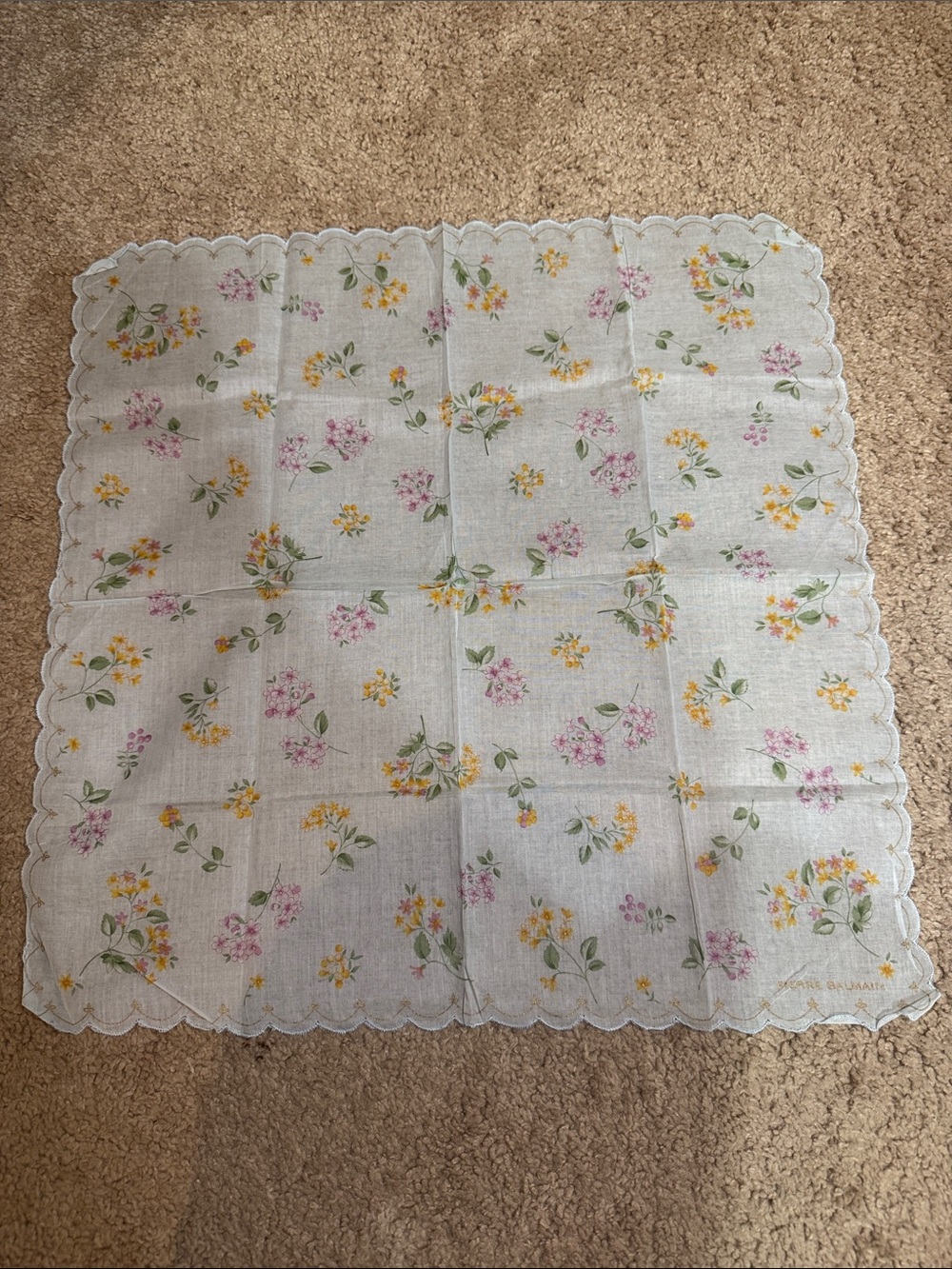 Pierre Balmain Linen Scarf with Pink and Yellow Floral Print